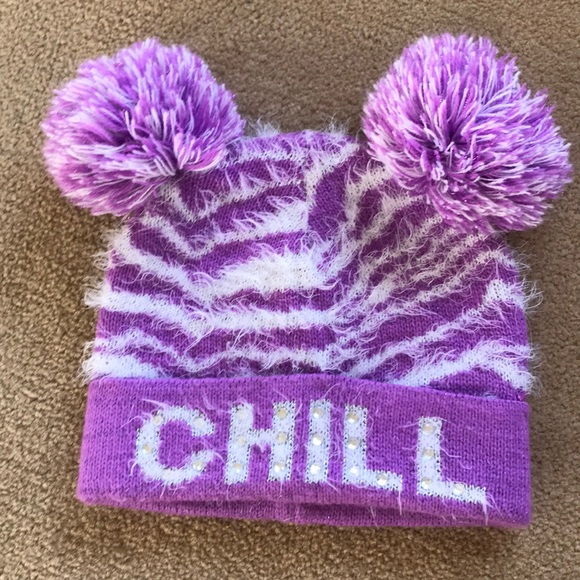 CHILL hat with poofs & bling - Picture 2 of 9